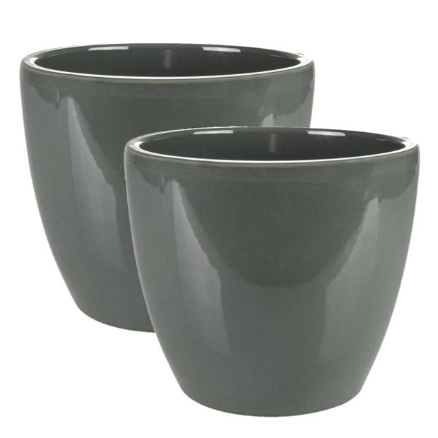 2x stuks plantenpot/bloempot in een strakke Scandinavische look antraciet Dia 15 cm en Hoogte 12 cm - Plantenpotten