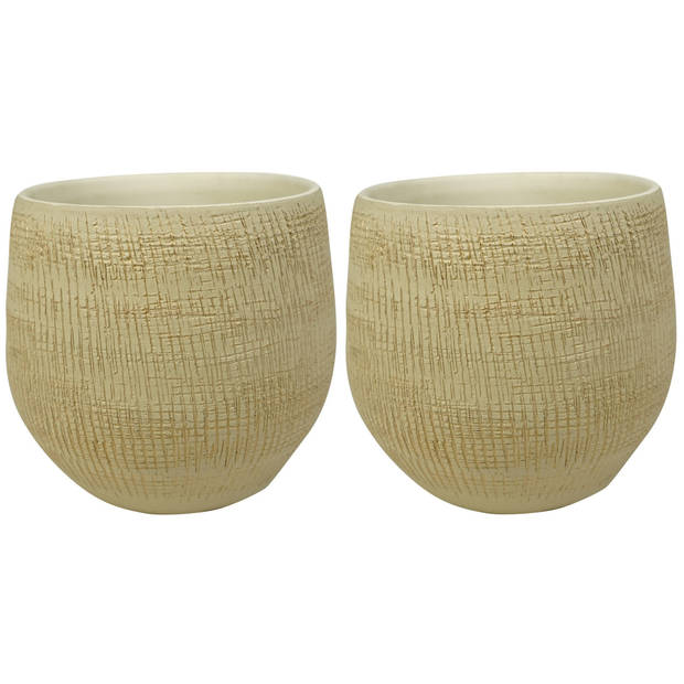 2x stuks plantenpotten/bloempotten in een strakke Modern design look zand/beige Dia 18 cm en Hoogte - Plantenpotten