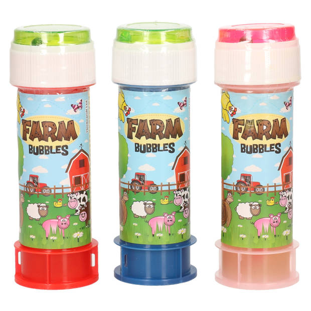 3x Boerderij dieren bellenblaas flesjes met bal spelletje in dop 60 ml voor kinderen - Bellenblaas