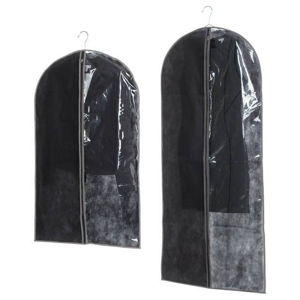 Set van 2x stuks kledinghoezen grijs 135/100 cm inclusief kledinghangers - Kledinghoezen