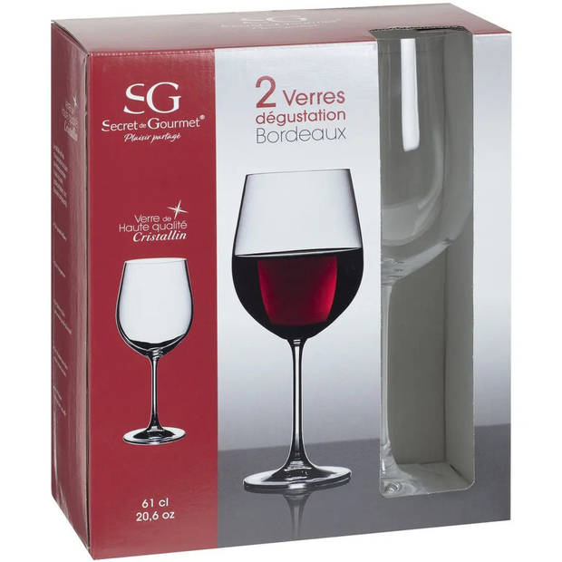 Set van 2x grote wijnglazen voor rode wijn 610 ml van glas - Wijnglazen
