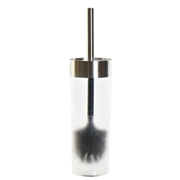 Toiletborstel transparant/zilver kunststof 35 cm met zeeppompje 300 ml en beker - Badkameraccessoireset
