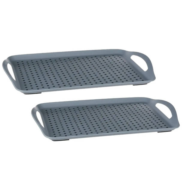 2x stuks dienbladen/serveerbladen antislip rechthoekig 45 x 32 cm grijs - Dienbladen