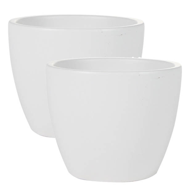 2x stuks plantenpot/bloempot in een strakke Scandinavische look wit Dia 15 cm en Hoogte 12 cm - Plantenpotten