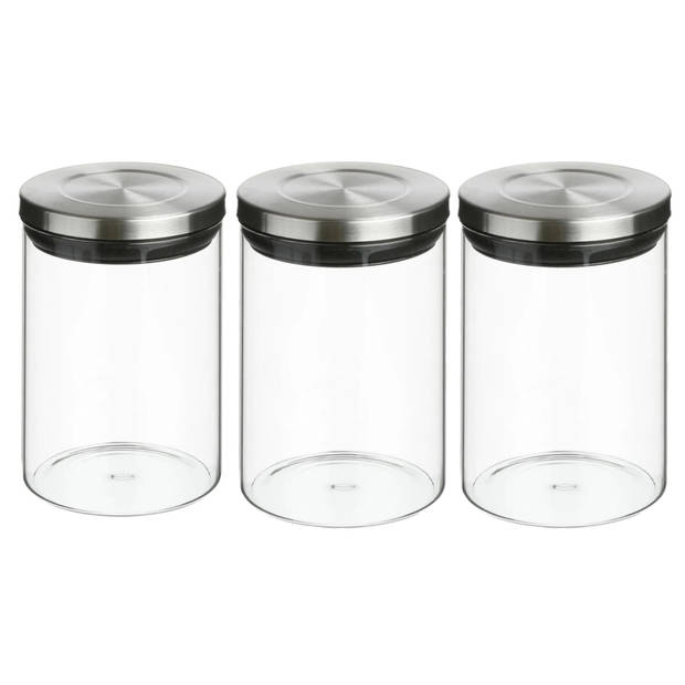 3x stuks voorraadbussen/voorraadpotten 0,6L glas met RVS deksel - Voorraadpot