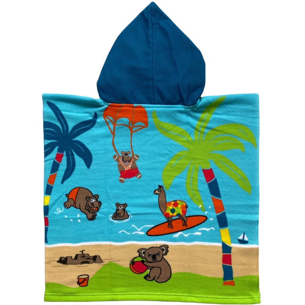 Bad cape/poncho voor kinderen dierenprint 60 x 120 cm microvezel - Badcapes
