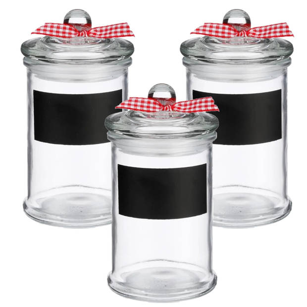 Kruidenpotjes/voorraadpotjes met krijtvlak - 3x stuks - 350 ml - glas - Voorraadpot