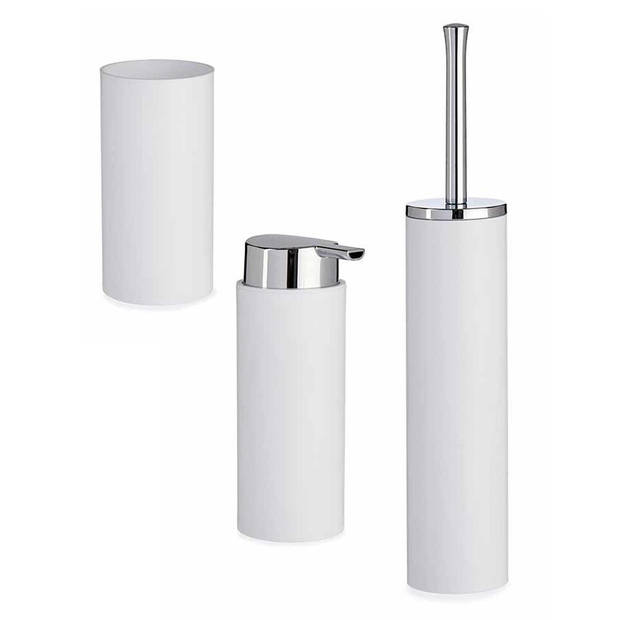 Badkamer set Toiletborstel/zeeppompje/beker wit kunststof - Badkameraccessoireset