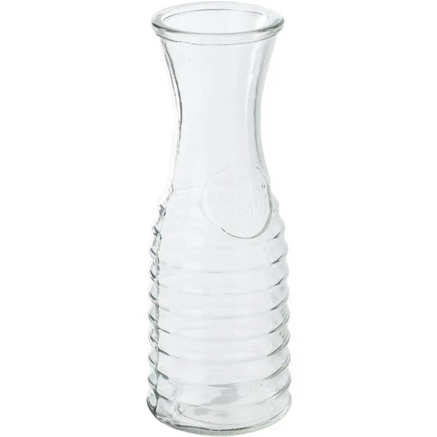 Karaf/schenkkan 1 liter van ribbel glas met uitlopende hals - Schenkkannen