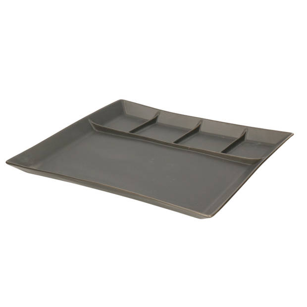 Svenska Living set van 6x stuks fondueborden/gourmetborden 5-vaks zwart aardewerk 24 cm - Gourmetborden