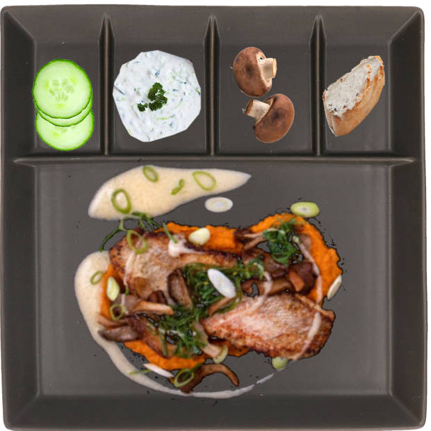 Svenska Living set van 4x stuks fondueborden/gourmetborden 5-vaks zwart aardewerk 24 cm - Gourmetborden