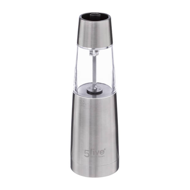 Elektrische pepermolen RVS/glas zilver 19 cm inclusief batterijen - Peper en zoutstel