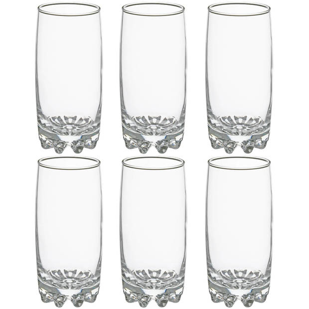 Set 12x stuks Tinn-serie water/drink glazen 310 en 380 ml van glas - Longdrinkglazen