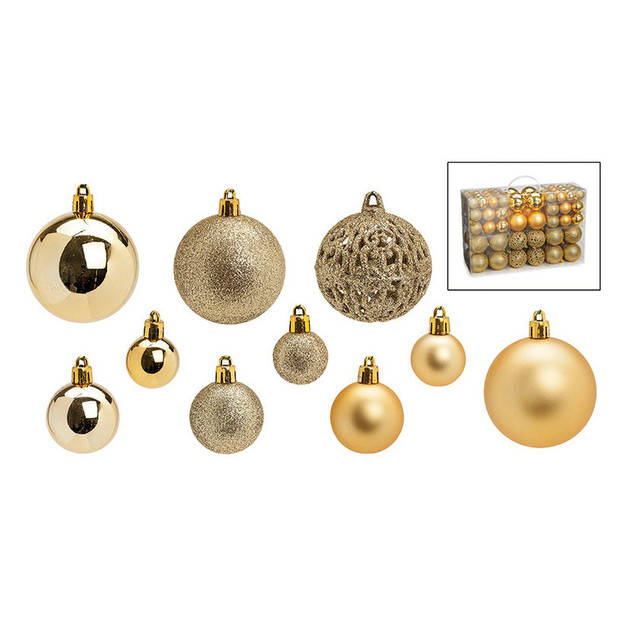 100x stuks kunststof kerstballen goud 3, 4 en 6 cm - Kerstbal