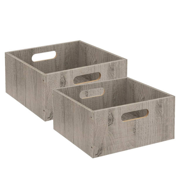 Set van 2x stuks opbergmand/kastmand 14 liter grijs/greywash van hout 31 x 31 x 15 cm - Opbergmanden