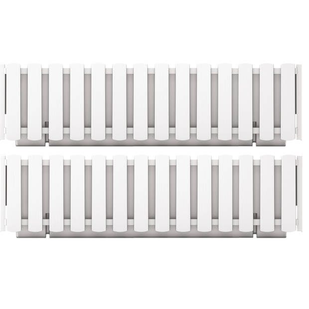 2x stuks fence-look plantenbakken/bloembakken kunststof 58 x 18 x 16 cm parel wit - Plantenpotten