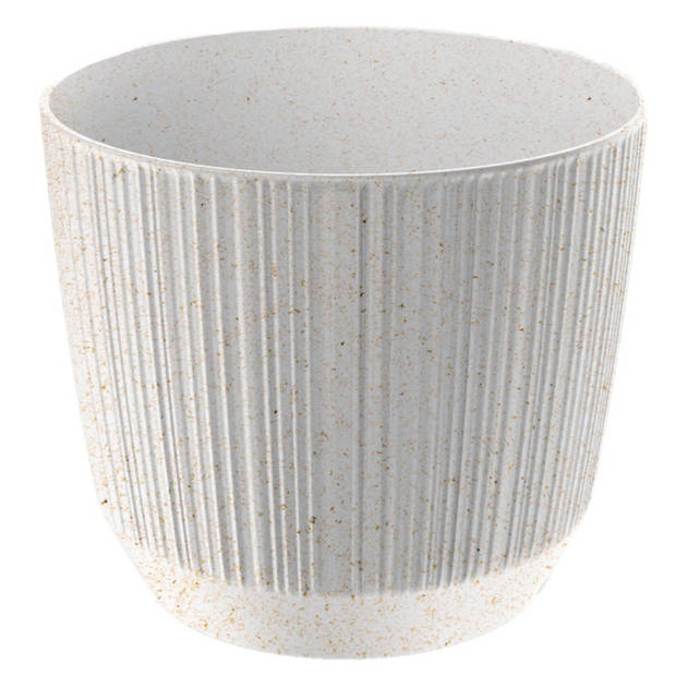 2x stuks moderne carf-stripe plantenpot/bloempot kunststof dia 17 cm/hoogte 15 cm eco/hout wit - Plantenpotten