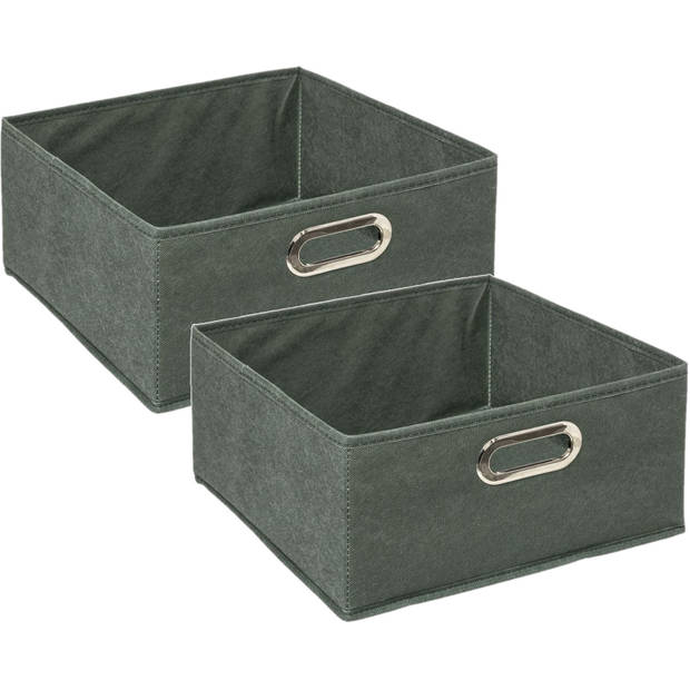 Set van 2x stuks opbergmand/kastmand 14 liter grijsgroen linnen 31 x 31 x 15 cm - Opbergmanden