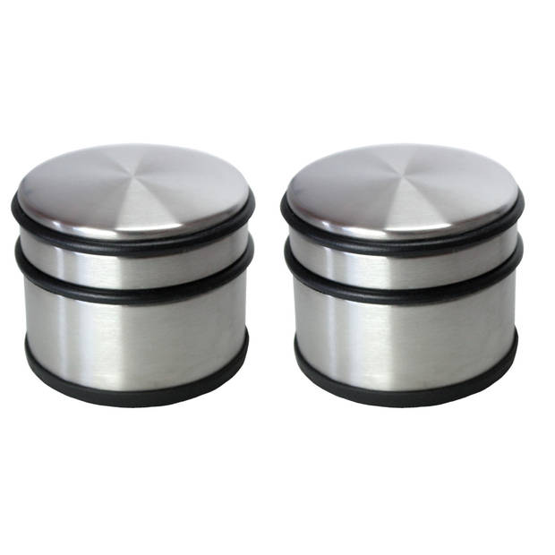 Set van 2x stuks deurstoppers rond zilver/mat zwart 10 x 8 cm - Deurstoppers