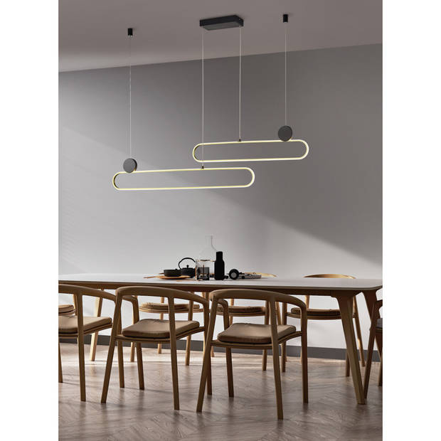 LED Hanglamp - Hangverlichting - Trion Grada - 54W - Aanpasbare Kleur - Dimbaar - Rechthoek - Mat Goud - Aluminium