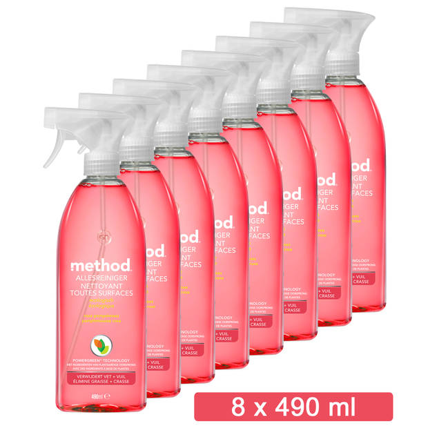 Method - Duurzaam - Allesreiniger Spray - Pink Grapefruit - Verwijdert Vet & Vuil - 8 x 490 ML - Voordeelverpakking