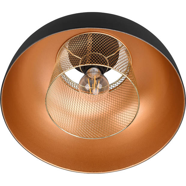 LED Plafondlamp - Plafondverlichting - Trion Palmo - E27 Fitting - Rond - Mat Zwart - Aluminium