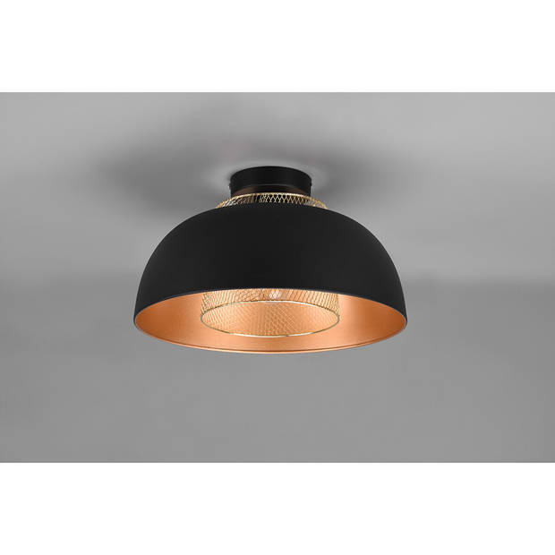 LED Plafondlamp - Plafondverlichting - Trion Palmo - E27 Fitting - Rond - Mat Zwart - Aluminium