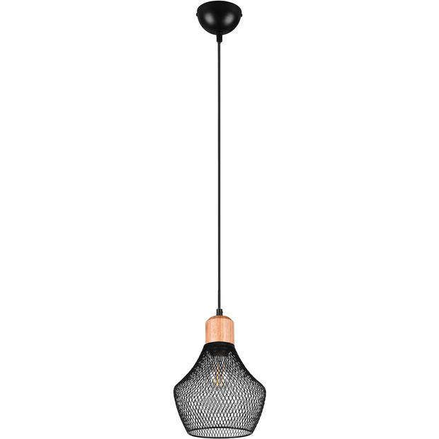 LED Hanglamp - Hangverlichting - Trion Jenna - E27 Fitting - 1-lichts - Rond - Mat Zwart - Aluminium