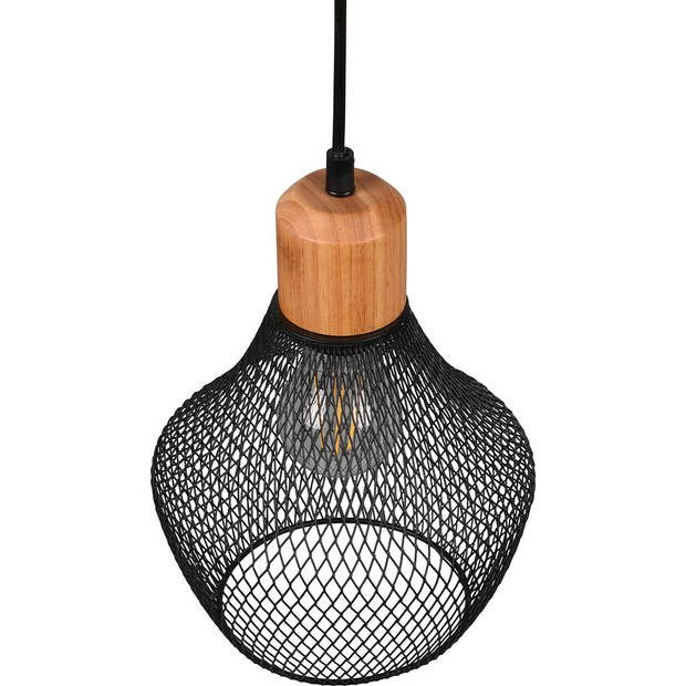 LED Hanglamp - Hangverlichting - Trion Jenna - E27 Fitting - 1-lichts - Rond - Mat Zwart - Aluminium
