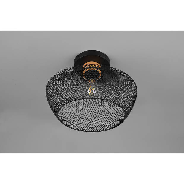 LED Plafondlamp - Plafondverlichting - Trion Jenna - E27 Fitting - Rond - Mat Zwart - Aluminium