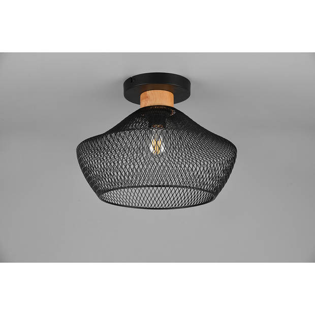 LED Plafondlamp - Plafondverlichting - Trion Jenna - E27 Fitting - Rond - Mat Zwart - Aluminium