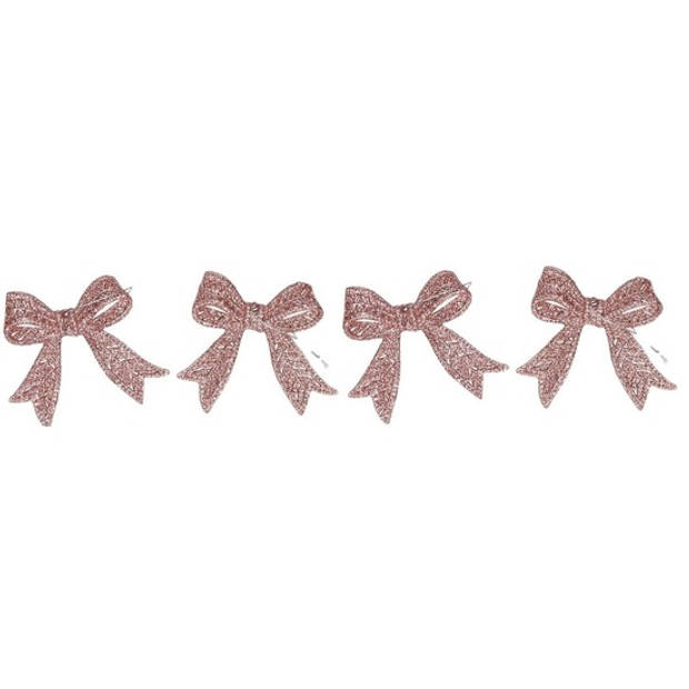 Cosy & Trendy kersthangers strikjes - 4x st - roze -11 cm - glitters - Kersthangers