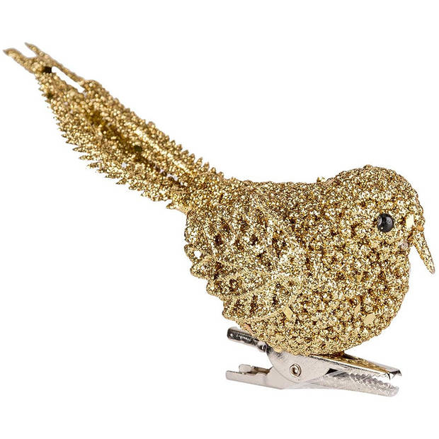 Cosy & Trendy Kerst vogel - goud - op clip - 12 cm - kunststof - Kersthangers