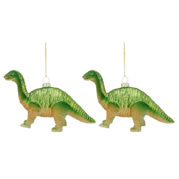 2x Kerstboomversiering kerstornamenten groene dino 16 cm - Kersthangers