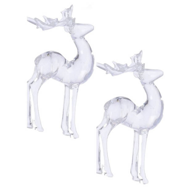 2x Kerst hangdecoratie hertjes transparant 13 cm - Kersthangers