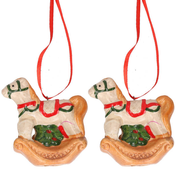 2x Kersthangers hobbelpaardjes 8 cm kerstboomversiering - Kersthangers