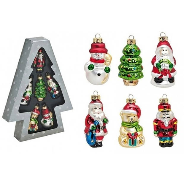 Set van 6 stuks kersthangers figuurtjes 8 cm kerstboomversiering - Kersthangers