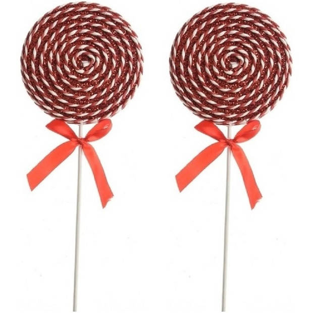 2x Kerst hangdecoratie rood/witte lolly snoepgoed 36 cm - Kersthangers