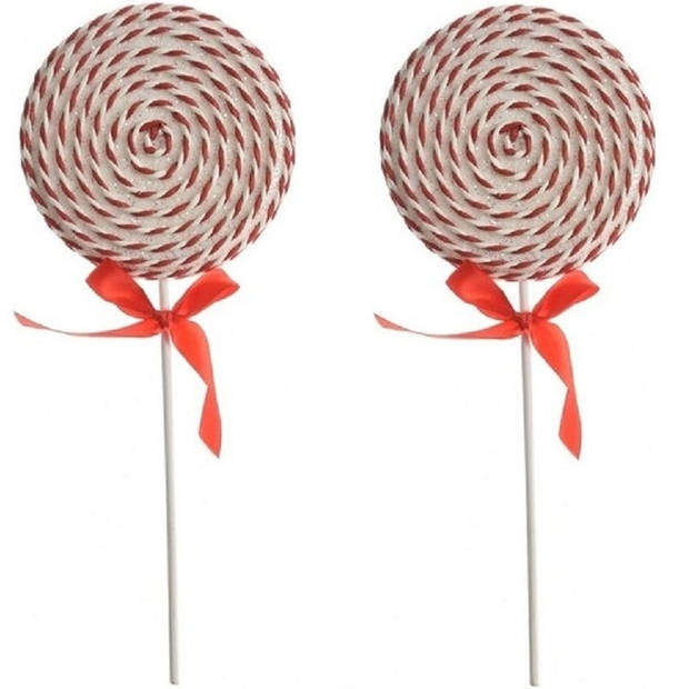 2x Kerst hangdecoratie wit/rode lolly snoepgoed 36 cm - Kersthangers