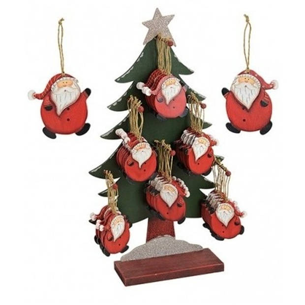 6x Houten kerstboomversiering kerstman hangertjes 10 cm - Kersthangers