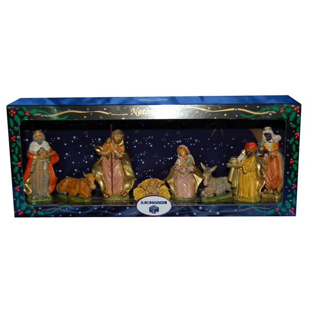 8x Kerststal beeldjes - Jezus/Maria/Jozef - kunststof - van 8 tot 11 cm - Kerststallen