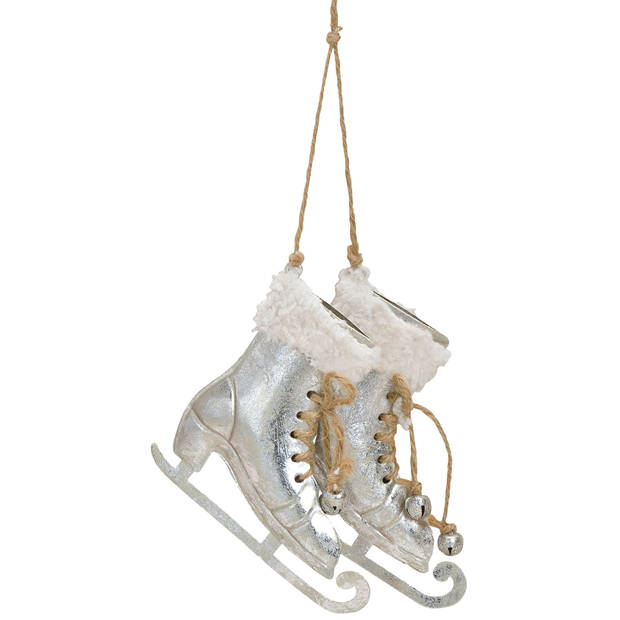 2x Kerstboomversiering schaats ornamenten zilver 14 cm - Kersthangers