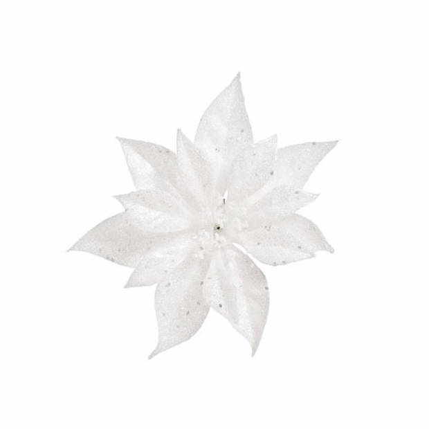 3x Kerstversieringen kerststerren bloemen wit op clip - Kersthangers