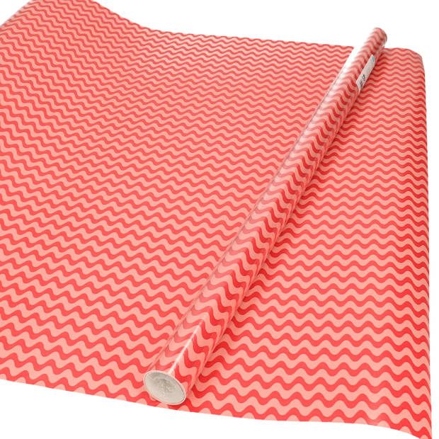 4x rollen Inpakpapier/cadeaupapier rood/roze golfjes print 200 x 70 cm - Cadeaupapier