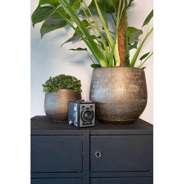 Steege Plantenpot - keramiek - goud - metaal look - 15 x 13 cm - Plantenpotten