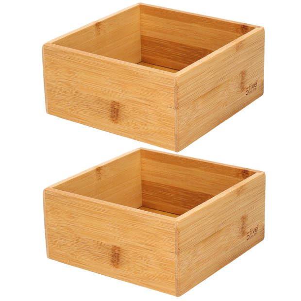 Set van 2x stuks bestekbakken/keuken organizers 1-vaks Tidy Smart bamboe 15 x 15 x 7 cm - Bestekbakken