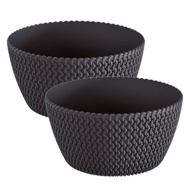 2x stuks tafelstuk plantenpot/bloempot kunststof dia 24 cm en hoogte 12 cm antraciet grijs - Plantenpotten