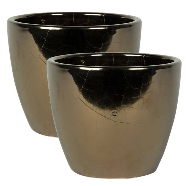 2x stuks plantenpot/bloempot in een strakke Scandinavische look goud Dia 18 cm en Hoogte 16 cm - Plantenpotten