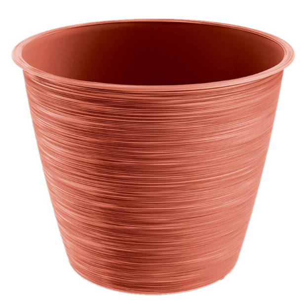 2x stuks stijlvolle kunststof plantenpot/bloempot dia 30 cm/hoogte 25 cm Paintstripe stone rood - Plantenpotten