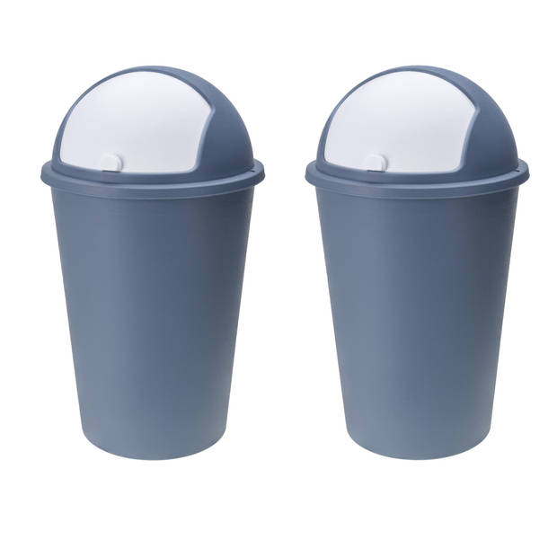 2x stuks vuilnisbak/afvalbak/prullenbak blauw met deksel 50 liter - Prullenbakken